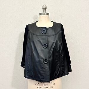 NYGARD COLLECTION Jacket Womens Sz M Black Leather Knit Button Front 3/4 Sleeve